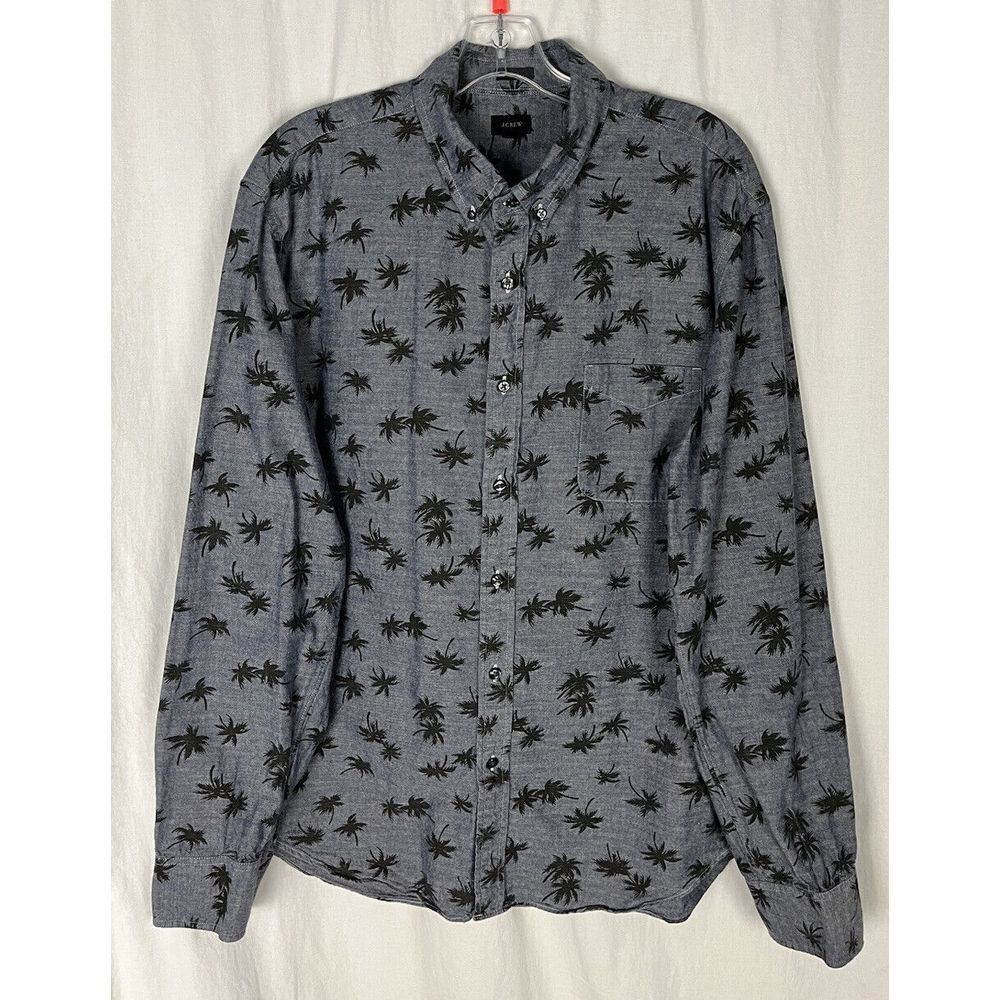 J. Crew Chambray Shirt Palm Tree Men's XL Button Down Long Sleeve Cotton Slim